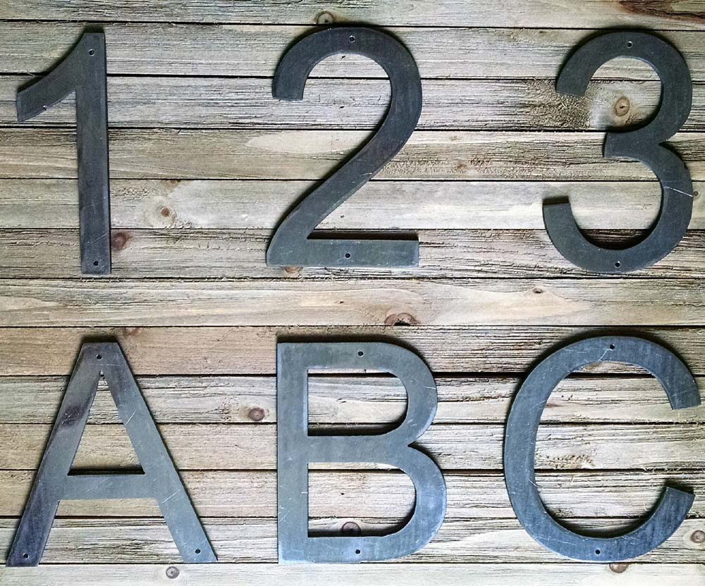 12 inch Metal Numbers and Letters- Rusty or Natural Steel, Natural / Add Mounting Holes | Forgery Metalworks