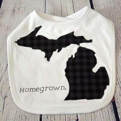 Baby Michigan Homegrown Bib - Black Gray Plaid