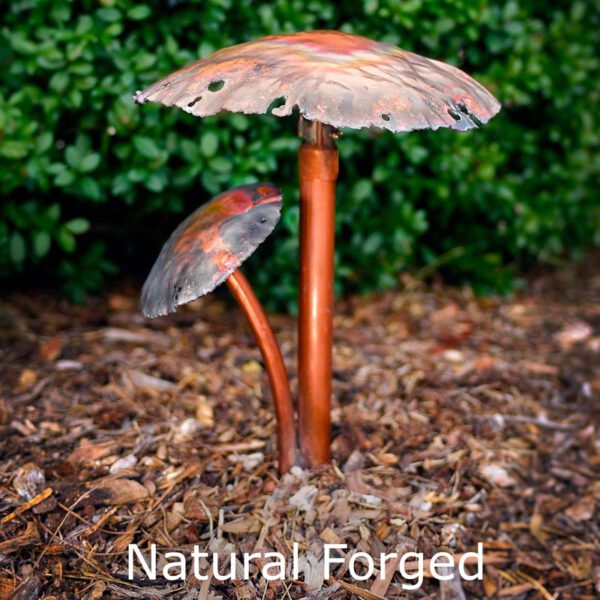 Two Mushroom Caps Copper LED Landscape Light Natural Forged