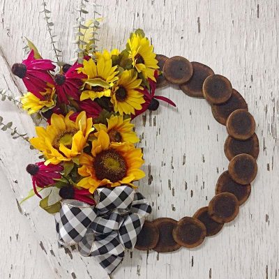 Rustic Wood Slice Sunflower Wreath