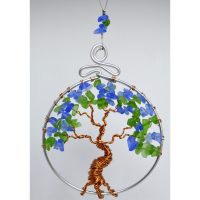 Tree of Life Suncatcher Rear View Mirror Ornament Blue Green Glass Copper Wire