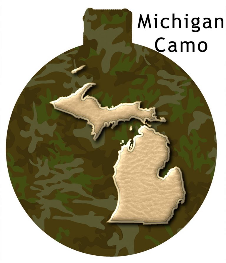 Metal Michigan Ornament - Camo with Gold Michigan