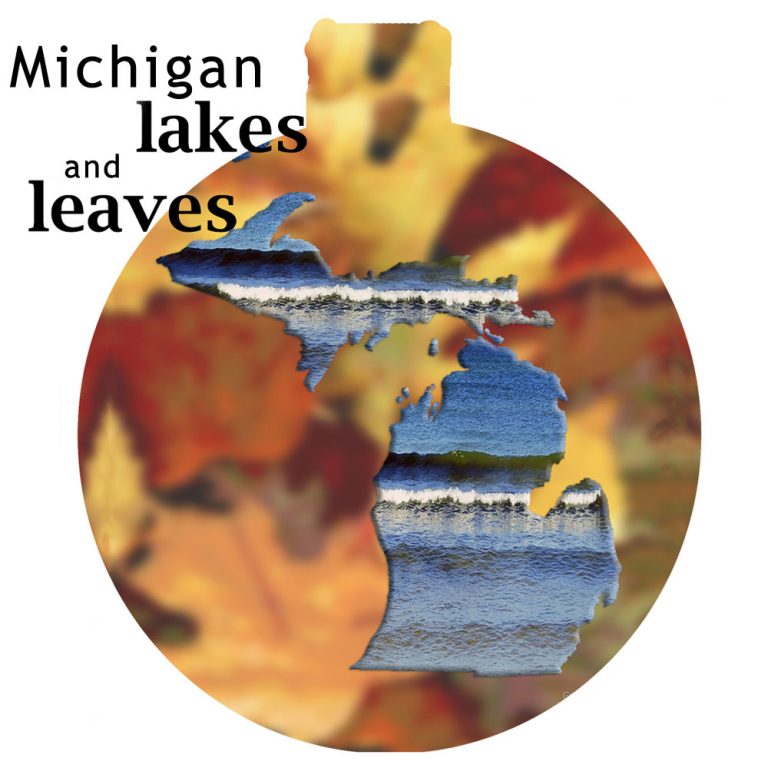 Metal Michigan Ornament - Michigan Lakes and Leaves