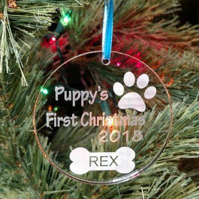 Personalized Puppy's First Christmas Ornament Custom Engraved Paw Dog Bone