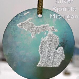 Glass Michigan Suncatcher Ornament Silver Sparkle Michigan