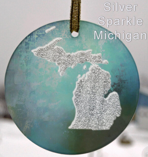 Glass Michigan Suncatcher Ornament Silver Sparkle Michigan