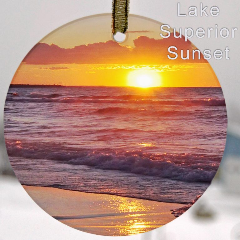 Glass Photo Suncatcher Ornament Lake Superior Sunset