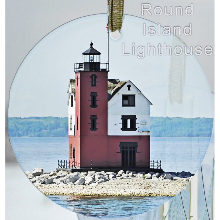 Glass Photo Suncatcher Ornament Round Island Lighthouse