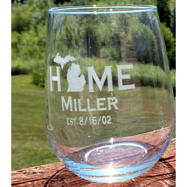 Personalized Michigan HOME Stemless Glass