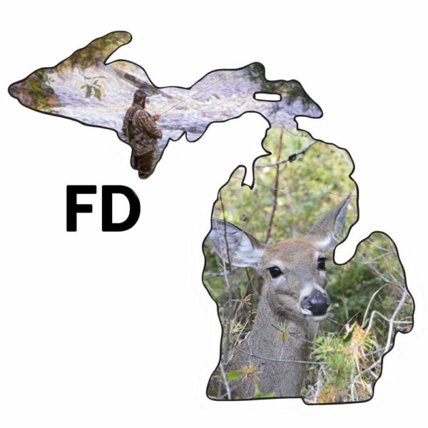 Metal Michigan Shape Ornament Fish and Deer Design