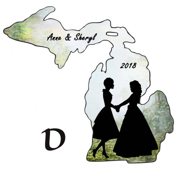 Personalize Michigan Shape Wedding Ornament Rose Background