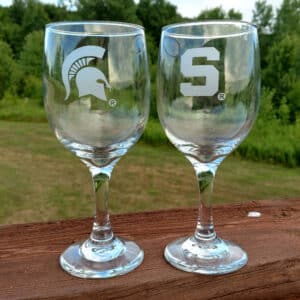 MSU Spartan Wine Glass Clear