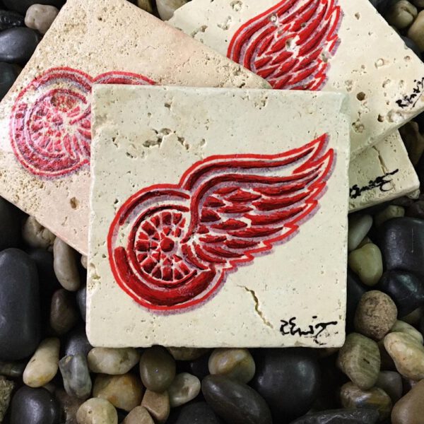 Detroit Red Wings Coasters Hand Painted Travertine Stone