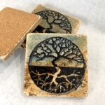 Tree of Life Coasters Hand Painted Travertine Stone