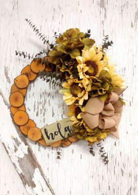 Hola Cream Sunflower Wreath 15 inch Maple