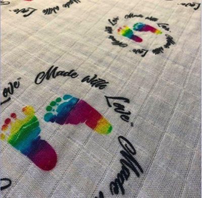 Made With Love Rainbow Footprints Swaddling Blanket