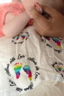 Made With Love Rainbow Footprints Swaddling Blanket