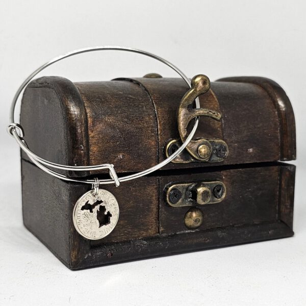 Michigan Silhouette Dime Bracelet on treasure chest