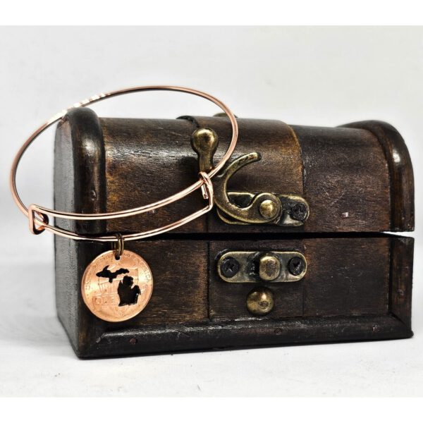 Michigan Silhouette Penny Bracelet on treasure chest