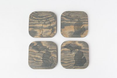 Engraved Wood Michigan Coasters Gray