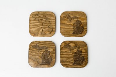Engraved Wood Michigan Coasters Walnut