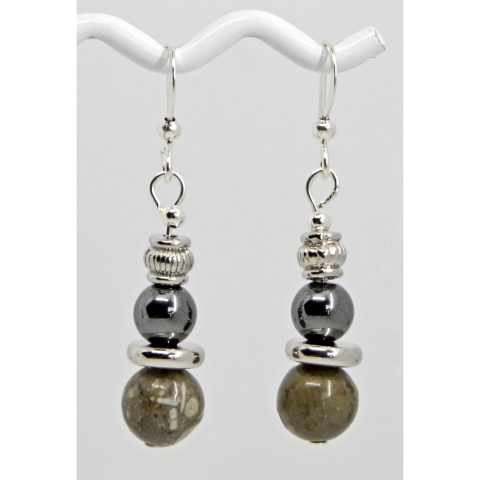 Fossil Coral Hematite Earrings