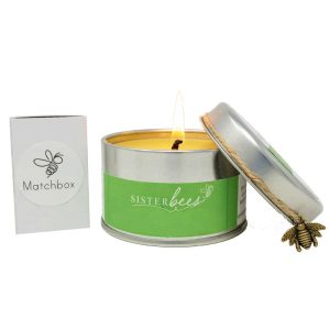 Lit Beeswax Candle Sister Bees