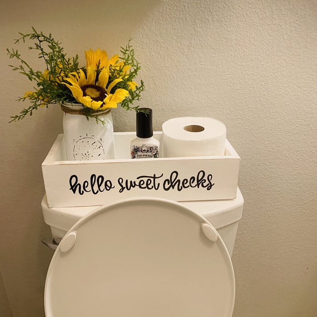 Acrylic Bathroom Tray for Counter Toilet Paper Basket 2 Side  with Funny Saying Hello Sweet Cheeks Bathroom Box Black Toilet Tank Tray  Countertop Organizer Farmhouse Decor for Tissues Candle Soap Towel 