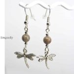 Silver Dragonfly Charm Petoskey Stone Dangle Earrings