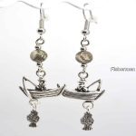 Silver Fisherman Charm Petoskey Stone Dangle Earrings