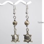 Silver Turtle Charm Petoskey Stone Dangle Earrings
