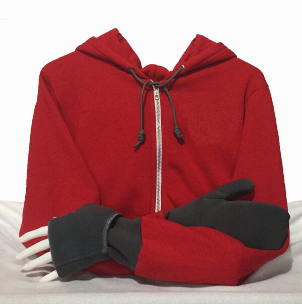 Hoodie with Convertible Turtle Flip Mittens Red Gray