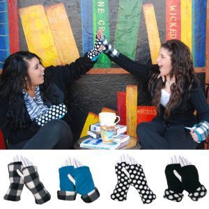 Plaid Blue Reversible Fingerless Gloves