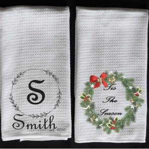 monogram wreath towel Christmas wreath towel
