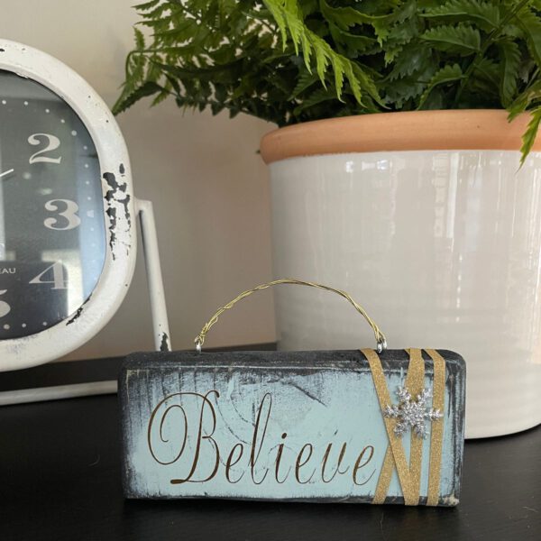 Elegant Believe Ornament Blue with Gold Accents