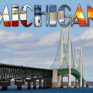 Mackinac Bridge with Michigan Text Cutting Board