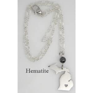 Hematite Stone Michigan Necklace Heart Cut Out