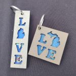 LOVE Michigan Layered Wood Keychain Rectangle Square