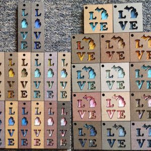 LOVE Michigan Layered Wood Keychains