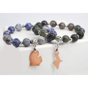 Michigan Charm Gemstone Bracelets Blue Sodalite and Green Jasper