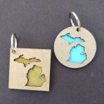 Michigan Layered Wood Keychains Square Round