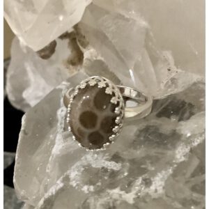 Petoskey Stone Ring Set in Sterling Silver Gallery Bezel