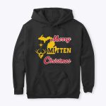 Merry Mitten Christmas Hoodie Dark Heather Gold