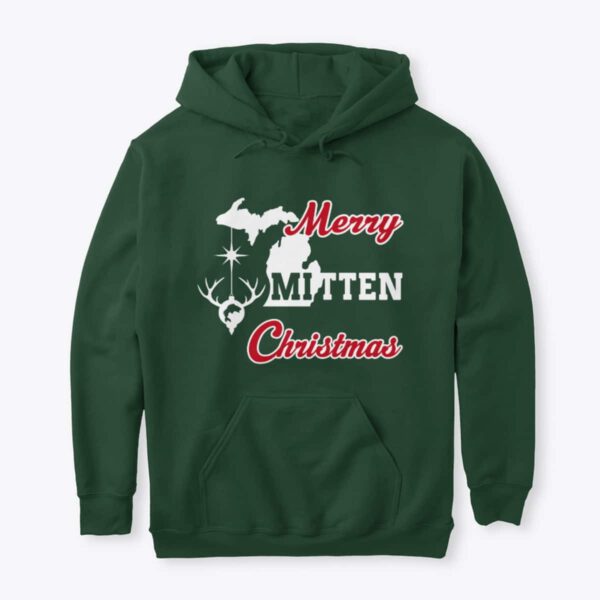 Merry Mitten Christmas Hoodie Forest Green