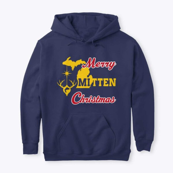 Merry Mitten Christmas Hoodie Navy Gold