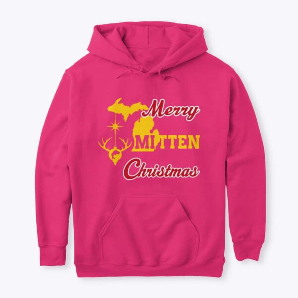 Merry Mitten Christmas Hoodie Pink Gold