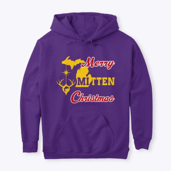 Merry Mitten Christmas Hoodie Purple Gold