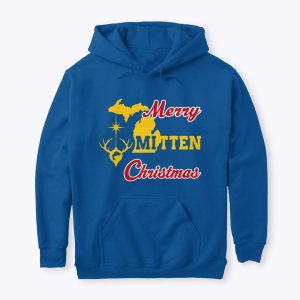 Merry Mitten Christmas Hoodie Royal Blue Gold