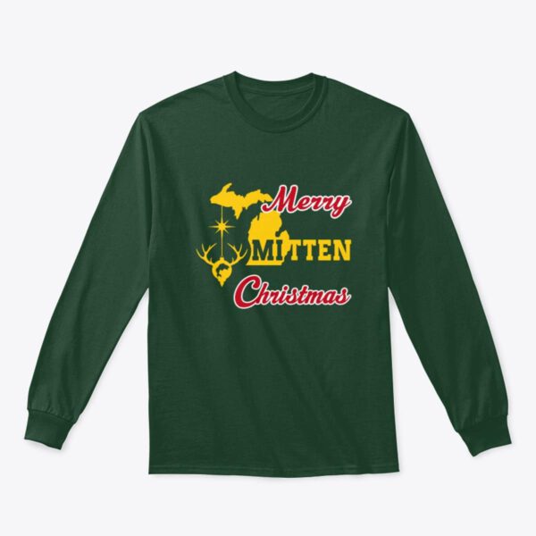 Merry Mitten Christmas Long Sleeve Shirt Forest Green Gold