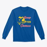Merry Mitten Christmas Long Sleeve Shirt Royal Blue Gold